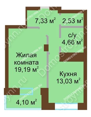 1 комнатная квартира 50,84 м² - ЖК Подкова Приокская