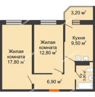 2 комнатная квартира 51,9 м² в ЖК Олимпийский, дом Литер 2 - планировка