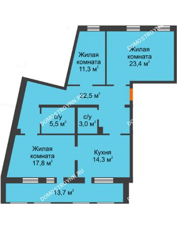 3 комнатная квартира 104,9 м² - ЖД по ул. Варварская
