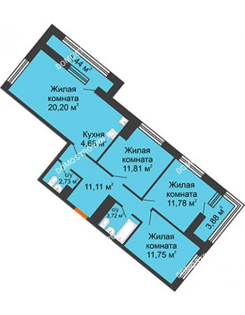 3 комнатная квартира 80,94 м² в ЖК Дом на Набережной, дом № 1