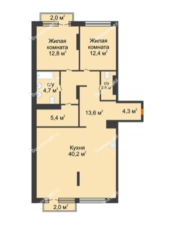 2 комнатная квартира 100,2 м² в Квартал Новин, дом 6 очередь ГП-6