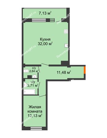 1 комнатная квартира 65,52 м² в Жилой район Берендей, дом № 14