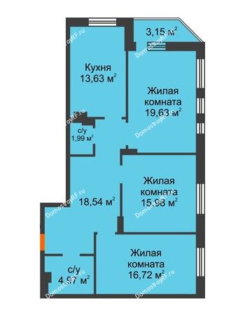 3 комнатная квартира 94,61 м² в ЖК Континент, дом № 16