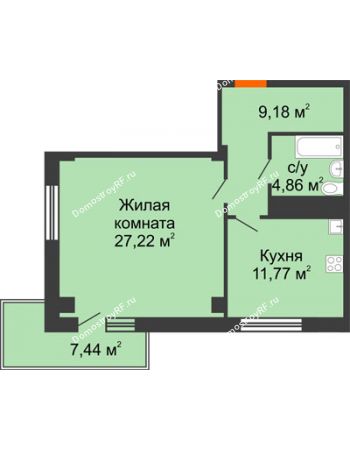 1 комнатная квартира 55,47 м² - Жилой дом на Светлогорской	