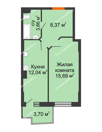 1 комнатная квартира 41,07 м² в ЖК Сердце Ростова 2, дом Литер 5