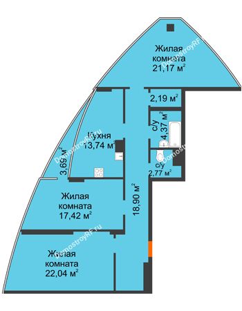 3 комнатная квартира 104,45 м² - ЖК Atlantis (Атлантис)