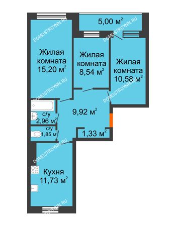 3 комнатная квартира 64,2 м² - ЖД по ул. Буденного
