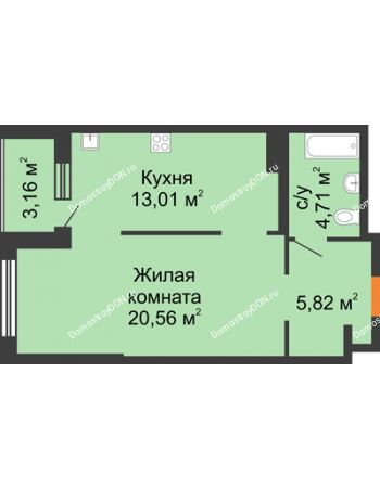 1 комнатная квартира 45,19 м² - ЖК Северная Звезда (Батайск)