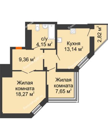 2 комнатная квартира 53,39 м² в ЖК Чернавский, дом 2 этап 