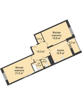2 комнатная квартира 78,6 м² в ЖК Монолит, дом № 89, корп. 3