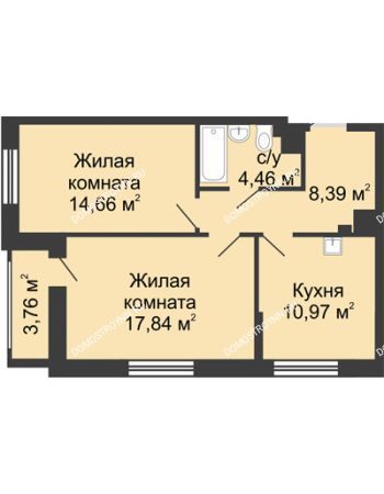 2 комнатная квартира 58,2 м² - ЖД по Южному шоссе
