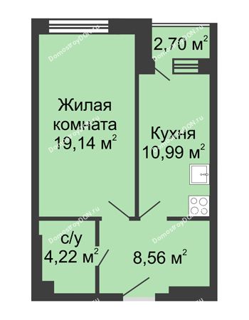 1 комнатная квартира 45,61 м² - ЖК Вдохновение