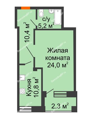 1 комнатная квартира 52,7 м² в ЖК Спутник, дом Позиция 9