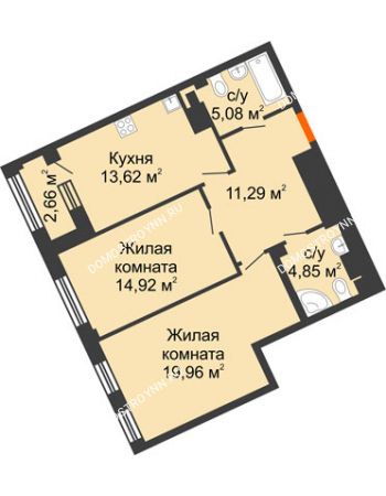 2 комнатная квартира 69,72 м² - ЖД Коллекция