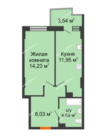 1 комнатная квартира 39,73 м² в ЖК Сердце Ростова 2, дом Литер 8