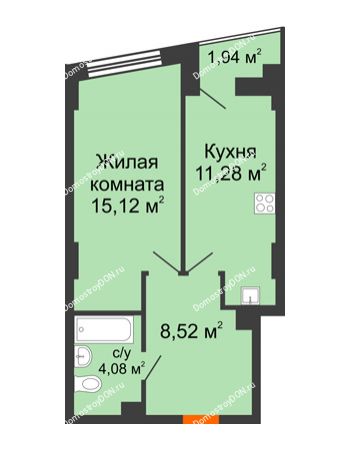 1 комнатная квартира 39,97 м² в ЖК Рубин, дом Литер 2