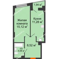 1 комнатная квартира 39,97 м² в ЖК Рубин, дом Литер 1 - планировка