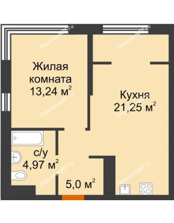 2 комнатная квартира 44,46 м² в ЖК Европейский берег, дом Лондон ГП-11