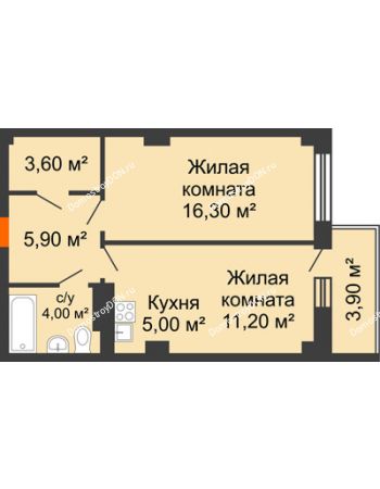 2 комнатная квартира 47,19 м² в ЖК Сокол Градъ, дом Литер 3 (6)