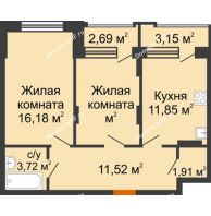 2 комнатная квартира 56,46 м² в ЖК Суворов-Сити, дом 2 очередь секция 1-5 - планировка