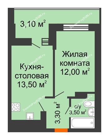 1 комнатная квартира 35,4 м² в ЖК SkyPark (Скайпарк), дом Литер 1, корпус 1, блок-секция 2-3