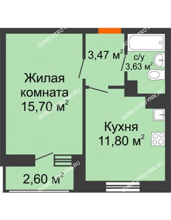 1 комнатная квартира 37,2 м² в ЖК Книги, дом № 1
