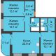 3 комнатная квартира 87,37 м² в ЖК Андерсен парк, дом ГП-5 - планировка