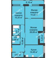 3 комнатная квартира 97,7 м² в ЖК Бунин, дом 1 этап, секции 11,12,13,14 - планировка