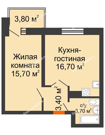 2 комнатная квартира 43,3 м² - ЖК Zапад (Запад)
