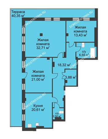 3 комнатная квартира 135,3 м² в ЖК Премиум, дом №1