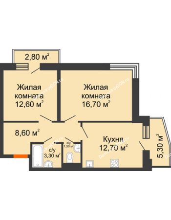 2 комнатная квартира 58,9 м² в ЖК Династия, дом Литер 2
