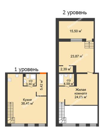 2 комнатная квартира 106,72 м² в ЖК Бунин, дом 1 этап, секции 11,12,13,14