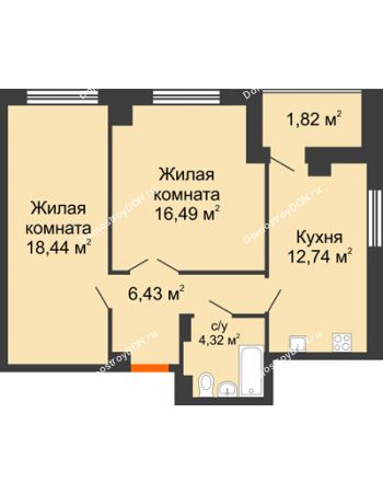 2 комнатная квартира 62,2 м² в ЖК Университетский 137, дом Секция С1