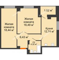 2 комнатная квартира 62,2 м² в ЖК Университетский 137, дом Секция С1 - планировка
