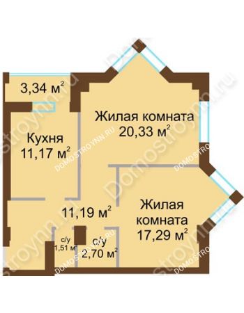 2 комнатная квартира 65,86 м² - ЖК Грани
