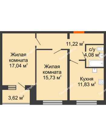 2 комнатная квартира 61,71 м² - ЖК Вавиловский Дворик
