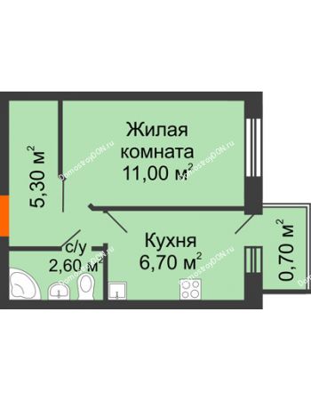 1 комнатная квартира 25,6 м² в ЖК Новая Пальмира, дом № 53