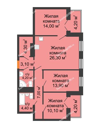 4 комнатная квартира 91,5 м² - ЖК Дом на 18-й Линии, 3