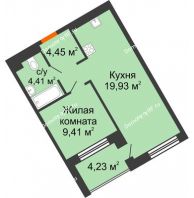 1 комнатная квартира 38,07 м² в ЖК DOK (ДОК), дом ГП-1.2 - планировка