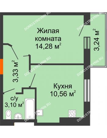 1 комнатная квартира 32,89 м² - ЖК Орбита