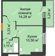 1 комнатная квартира 32,89 м², ЖК Орбита - планировка