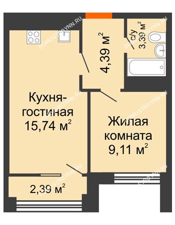 2 комнатная квартира 33,83 м² в ЖК Каскад на Менделеева, дом № 1