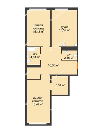 2 комнатная квартира 78,8 м² в ЖК Акватория	, дом ГП-1