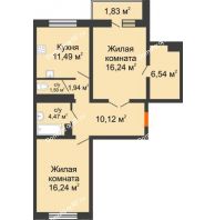 2 комнатная квартира 70,37 м² в ЖК Мой город, дом Литер 3 - планировка