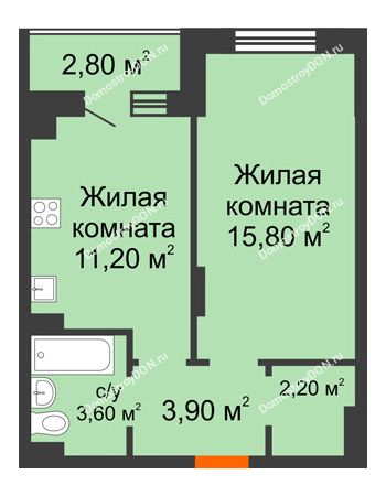 1 комнатная квартира 38,1 м² в Микрорайон Прибрежный, дом № 7