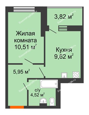 1 комнатная квартира 32,61 м² - ЖК Кристалл 2