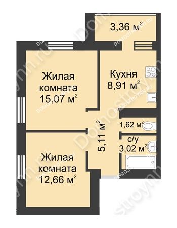 2 комнатная квартира 49,75 м² - ЖК Буревестник
