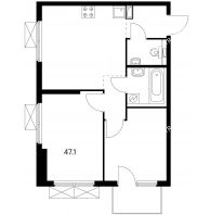 2 комнатная квартира 47,1 м² в ЖК Савин парк, дом корпус 3 - планировка
