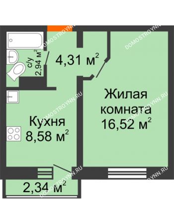 1 комнатная квартира 33,05 м² в ЖК Корабли, дом № 9-1