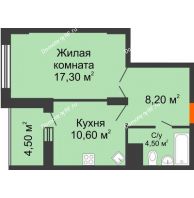 1 комнатная квартира 42,9 м² в ЖК Высота, дом 4 позиция - планировка